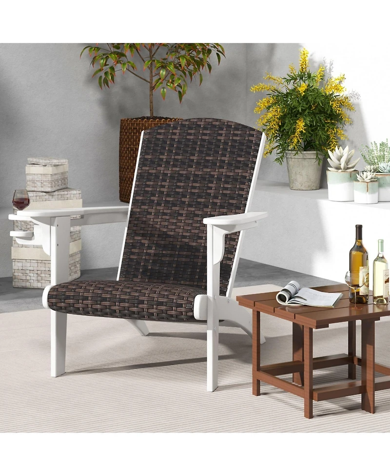 Slickblue Adirondack Outdoor Chair with Padded Rattan Seat and Cupholder
