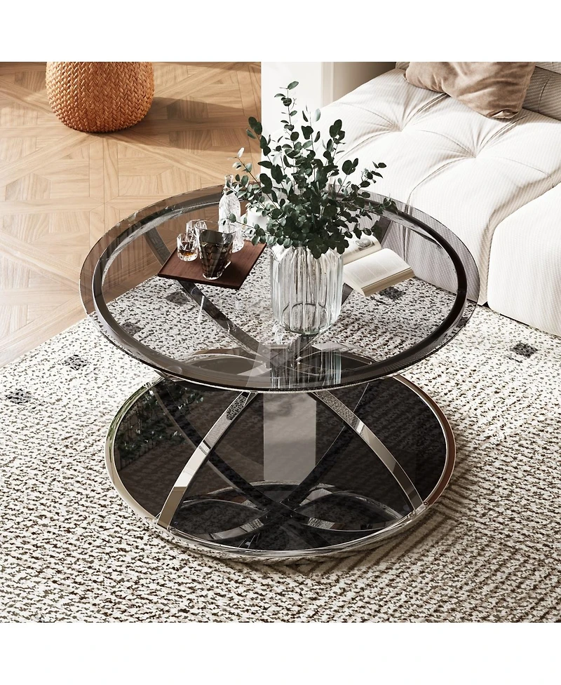 Streamdale Furniture Modern Glass Coffee Table, 2-Tier