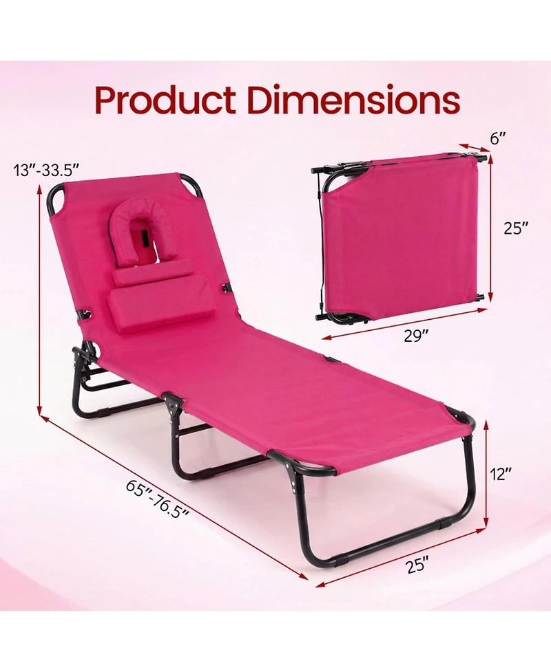 Sugift Folding Face Down Tanning Chair with Face Hole and 3 Removable Pillows