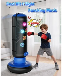 HopeRock Punching Bag for Kids, Boxing Set with Scoring, Light, Music, 4 Game Modes, Inflatable Boxing Bag with Gloves