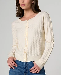 Liverpool Los Angeles Petite Button-Front Ruffle Trim Cardigan Sweater
