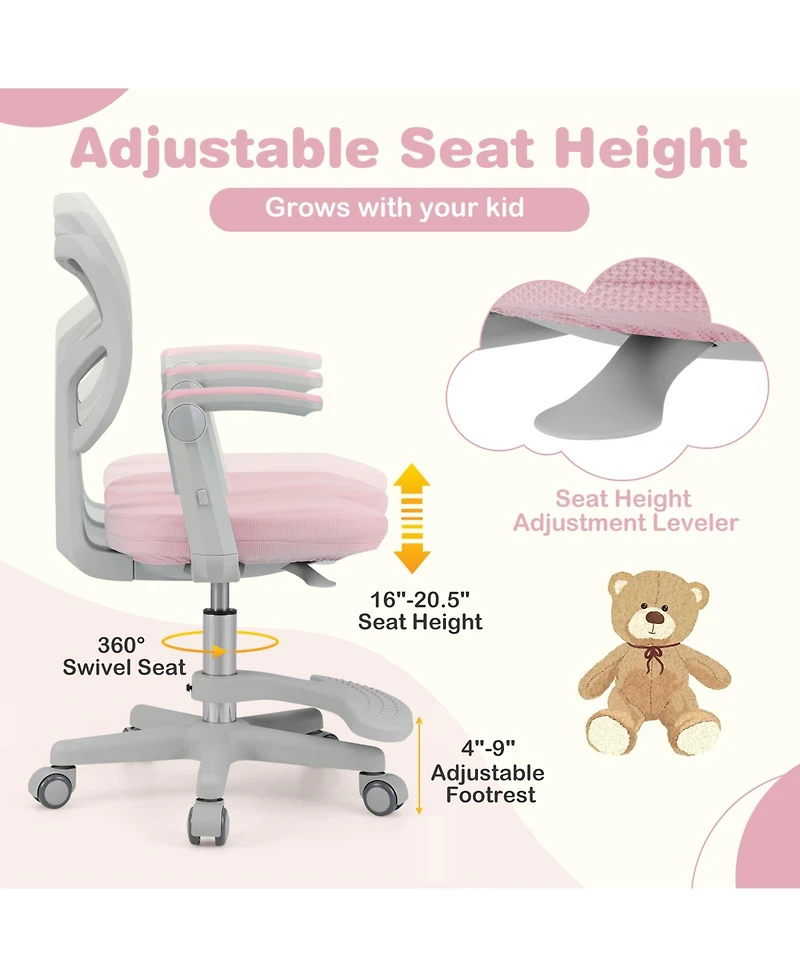 Sugift Kids Desk Chair Children Study Chair with Adjustable Height Armrest and Footrest