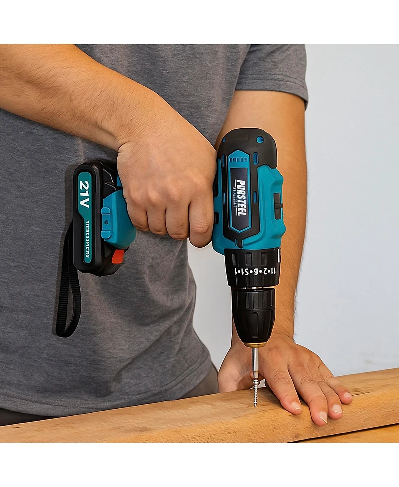 Pursonic Power Tool Bundle: 21V Cordless Drill & Rechargeable Electric Screwdriver (47-Piece Set)