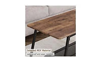 homfan Coffee Table, 2-Tier Center Table with Wood Legs and Thickened Top, Living Room with Rounded Corners, Side Table for Office