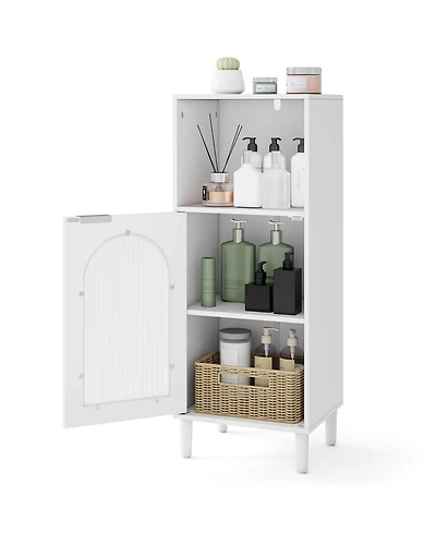 Costway Status Bathroom Floor Cabinet Wood Side Storage Organizer with Adjustable Shelf