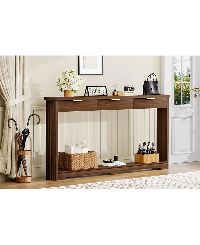 Streamdale Furniture Walnut Wavy Storage Table with Drawers
