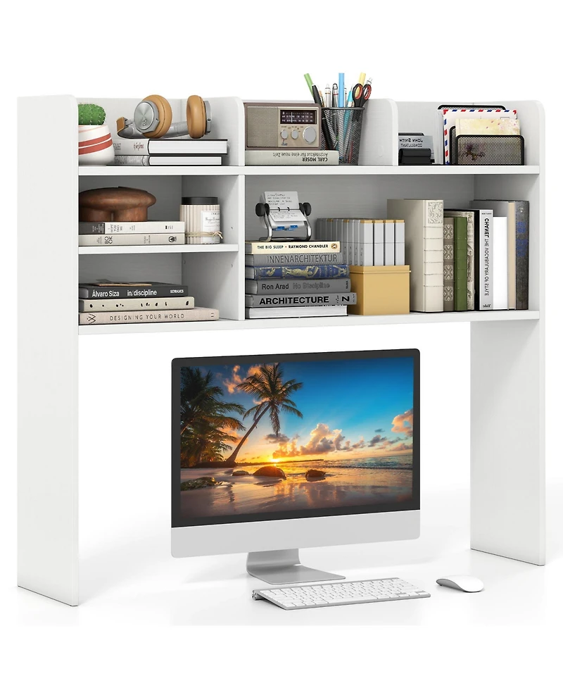 Gymax 37'' Desktop Bookshelf Wooden Organizer w/6 Shelves 2 Anti-tipping Devices