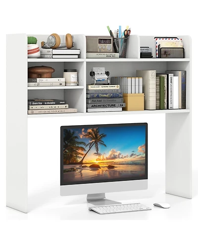 Gymax 37'' Desktop Bookshelf Wooden Organizer w/6 Shelves 2 Anti-tipping Devices