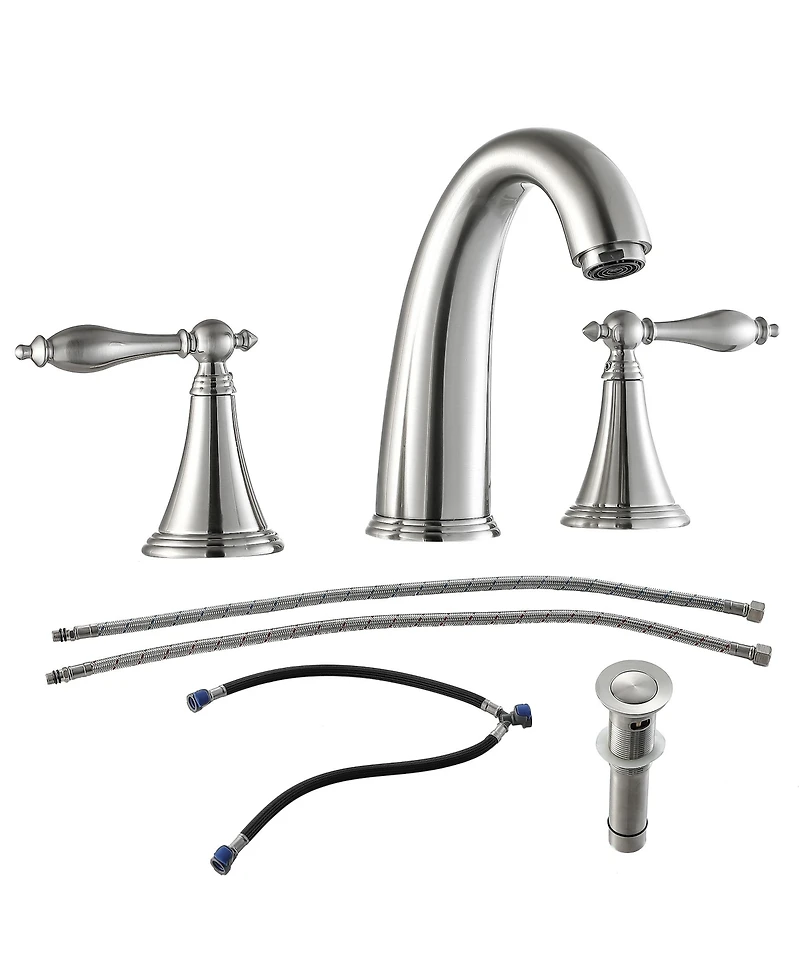 Phying 2 Handle Widespread Bathroom Faucet 3 Hole, with Pop Up Drain and 2 Water Supply Lines, Brushed Nickel
