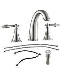 Phying 2 Handle Widespread Bathroom Faucet 3 Hole, with Pop Up Drain and 2 Water Supply Lines, Brushed Nickel