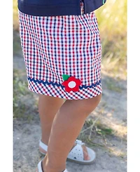 Florence Eiseman Little Girls Plaid Seersucker Shorts With Ric Rac and Flowers