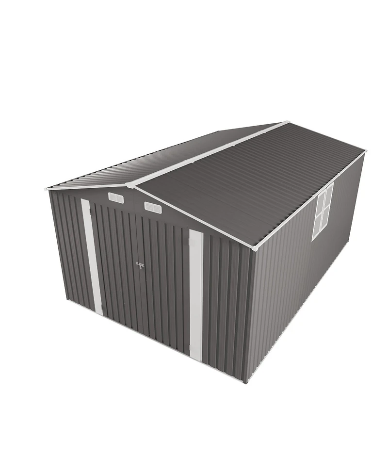 Mondawe Outdoor Metal Storage Shed With 3 Lockable Doors And Window, Large Garden Tool Shed