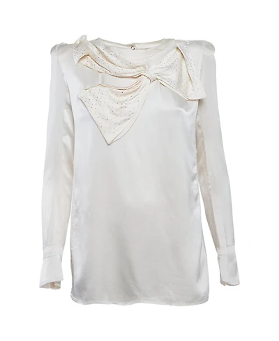Pre-Owned Balmain Women's Satin Bow Detail Raw Edge Blouse