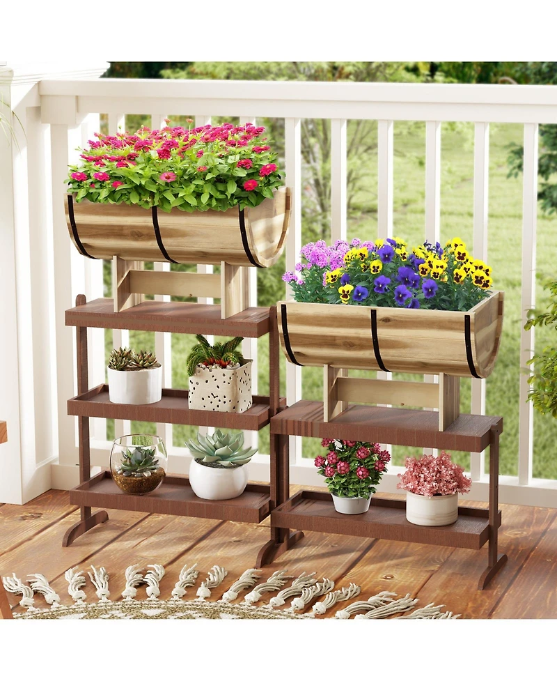 Sugift Outdoor Wooden Planter with Legs for Flower Herb Vegetable Fruit