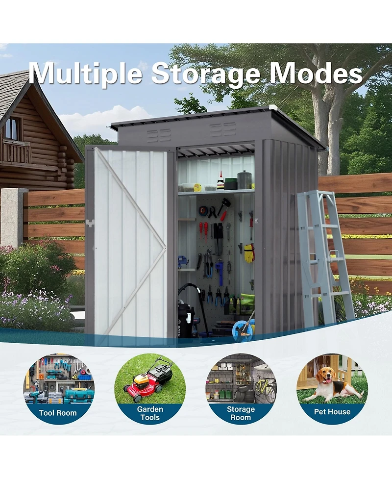 Mondawe 5 x 3 Ft Outdoor Metal Storage Shed with Lockable Door, Compact Garden Tool Shed with Pitched Roof