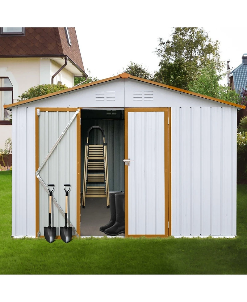 Mondawe Metal Garden Sheds 10feet x 12feet Outdoor Storage Sheds 48 square feet Utility Tool House For Patio Backyard Lawn