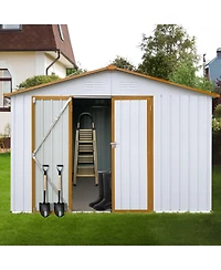 Mondawe Metal Garden Sheds 10feet x 12feet Outdoor Storage Sheds 48 square feet Utility Tool House For Patio Backyard Lawn