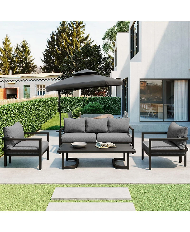 Streamdale Furniture Multi-Person Steel Patio Sofa Set with Coffee Table and Uv-Resistant Cushions