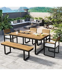 Streamdale Furniture 6-Piece Acacia Wood Outdoor Dining Set with Cushions, Table, Chairs and Bench