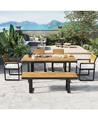 Streamdale Furniture 6-Piece Acacia Wood Outdoor Dining Set with Cushions, Table, Chairs and Bench
