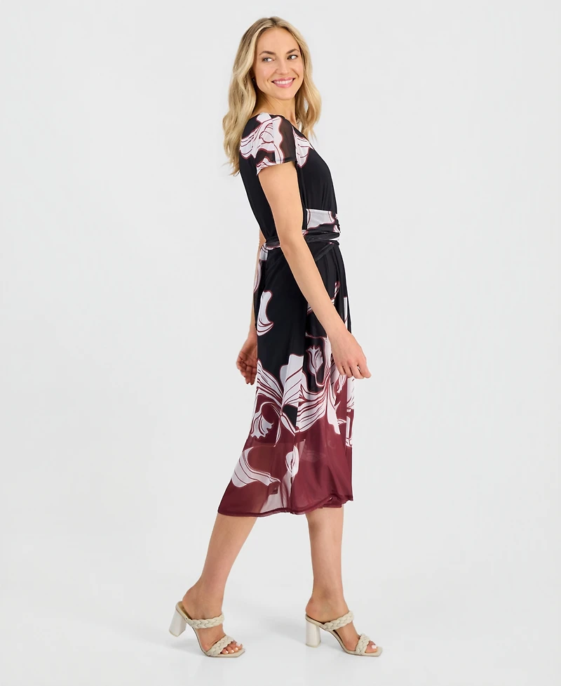 Robbie Bee Women's Printed Mesh Midi Dress