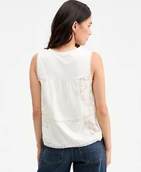 Lucky Brand Women's Embroidered-Yoke Lace-Inset Top