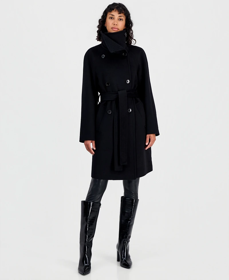 Calvin Klein Women's Double-Breasted Wrap Knit-Collared Coat