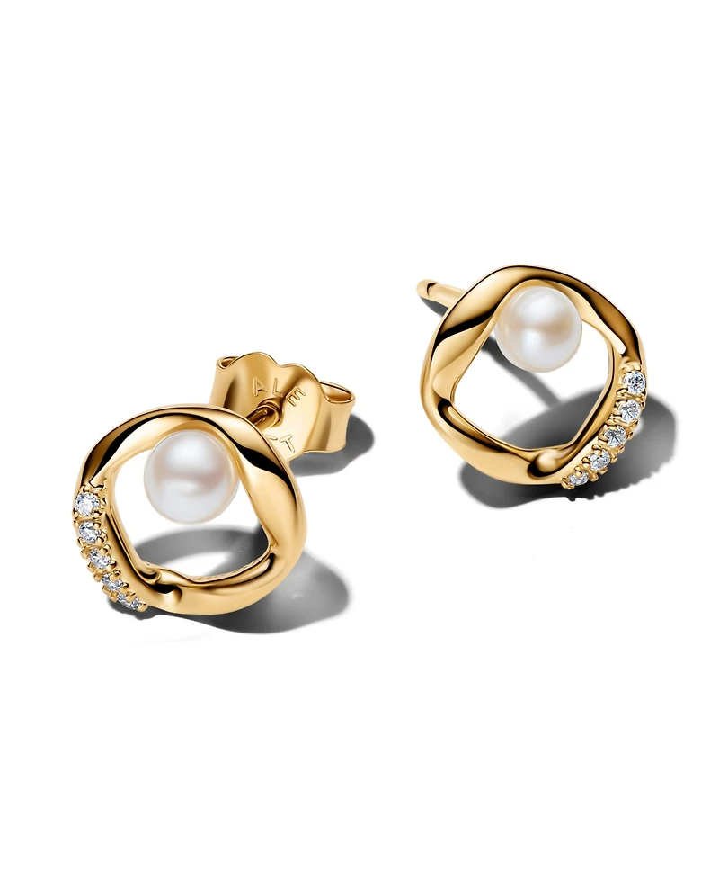 Pandora Pave Circle Treated Freshwater Cultured Imitation Pearl Stud Earrings