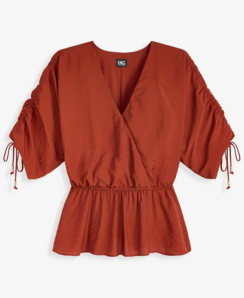 I.n.c. International Concepts Women's Short-Sleeve Faux Wrap Peplum Top, Macy's Exclusive