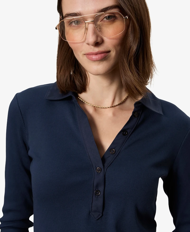 Sanctuary Petite Cotton-Blend Echo Button-Front Top