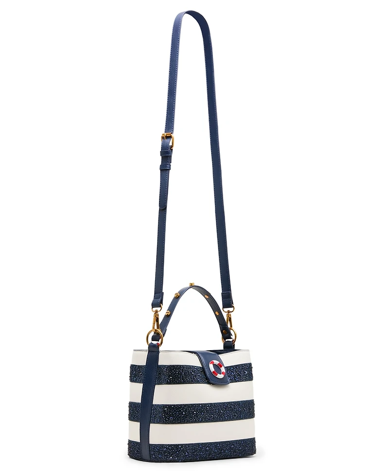Betsey Johnson Ahoy, Gorgeous Rhinestone Stripe Mini Bucket Handbag