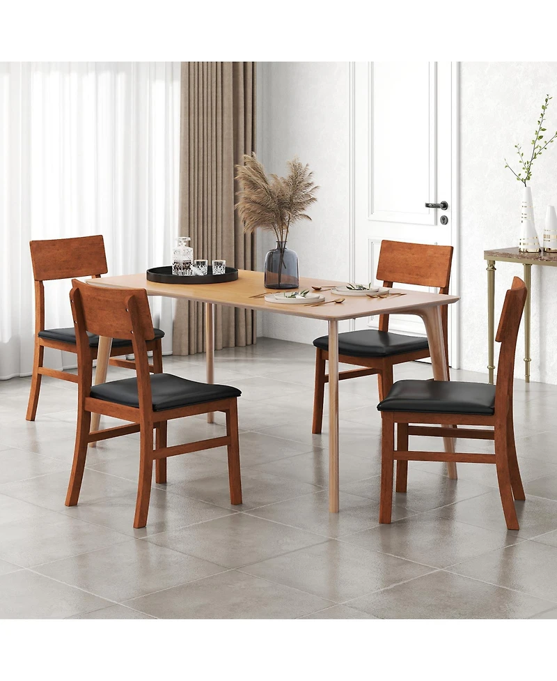 Slickblue Set of 2 Upholstered Dining Chairs with Faux Leather Seat and Wooden Legs