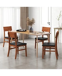 Slickblue Set of 2 Upholstered Dining Chairs with Faux Leather Seat and Wooden Legs