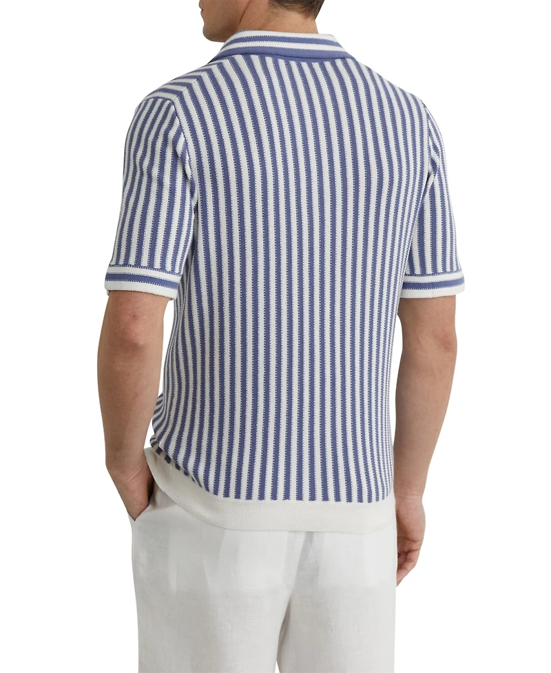Reiss Men's Alba Open Collar Stripe Polo Shirt