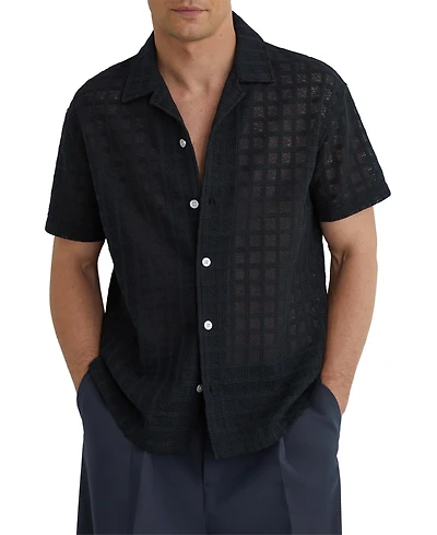Reiss Men's Belardo Crochet Tile Cuban Shirt
