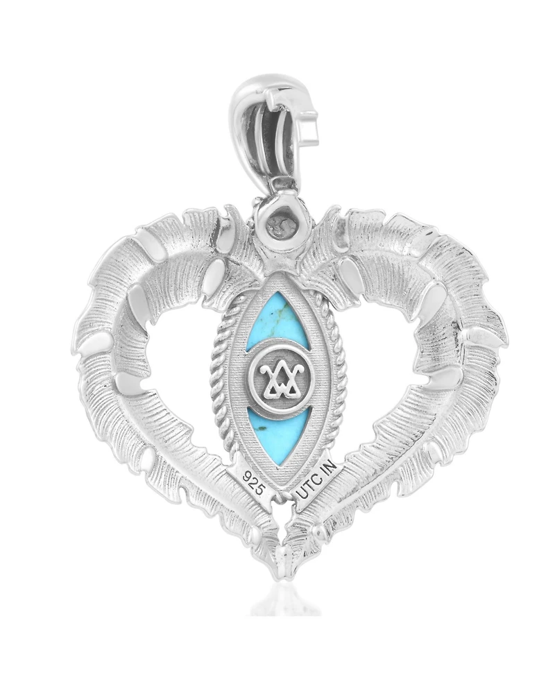 American West Jewelry Sterling Silver Kingman Turquoise Feather Heart Pendant Enhancer