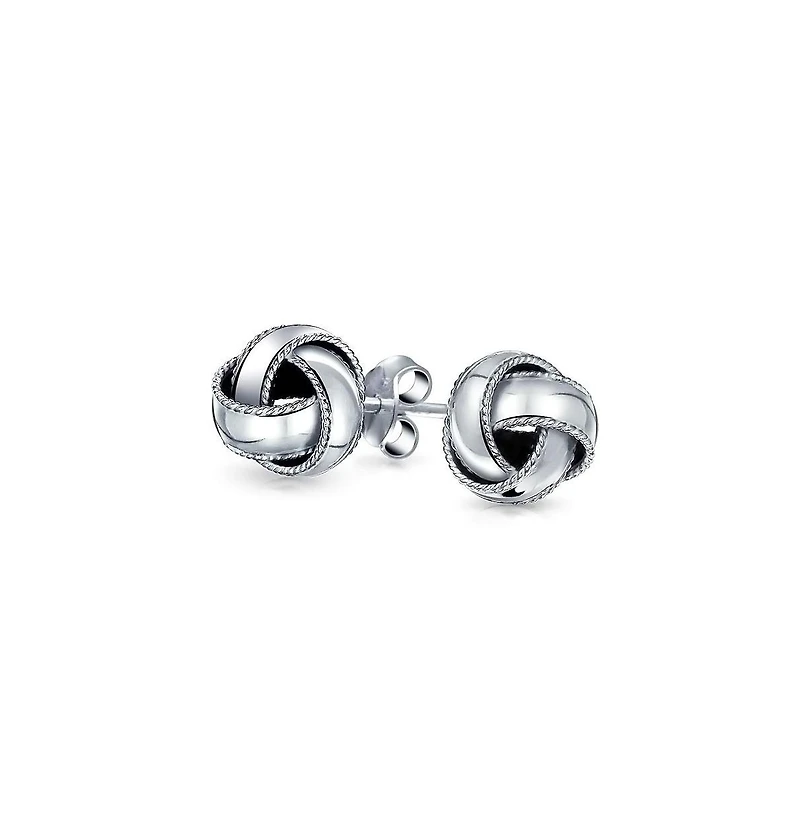 Bling Jewelry Traditional Classic Braided Edge Love Knot Ball Stud Earrings .925 Sterling Silver 10MM