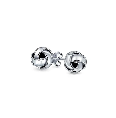 Bling Jewelry Traditional Classic Braided Edge Love Knot Ball Stud Earrings .925 Sterling Silver 10MM