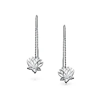 Bling Jewelry Spiritual Zen Lotus Flower Earrings .925 Sterling Silver Long Chain Threader Stabilizing U Hook
