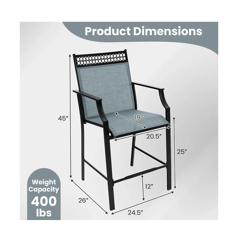 Boyel Living Outdoor Counter Stools Set of 2 Heavy-Duty Barstools with Footrest and Armrests