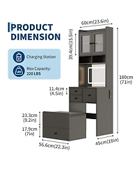 gaomon Compact 3-in-1 Vanity Desk with Mirror and Led Lights - Modern Makeup Table Drawers, Storage Compartment, Rolling Chair