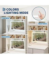 gaomon Compact 3-in-1 Vanity Desk with Mirror and Led Lights - Modern Makeup Table Drawers, Storage Compartment, Rolling Chair