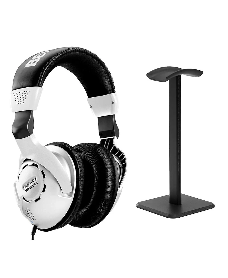 Behringer HPS3000 Closed Back Over Ear High Performance Studio Headphones, Bundle with Desktop Headphone Stand