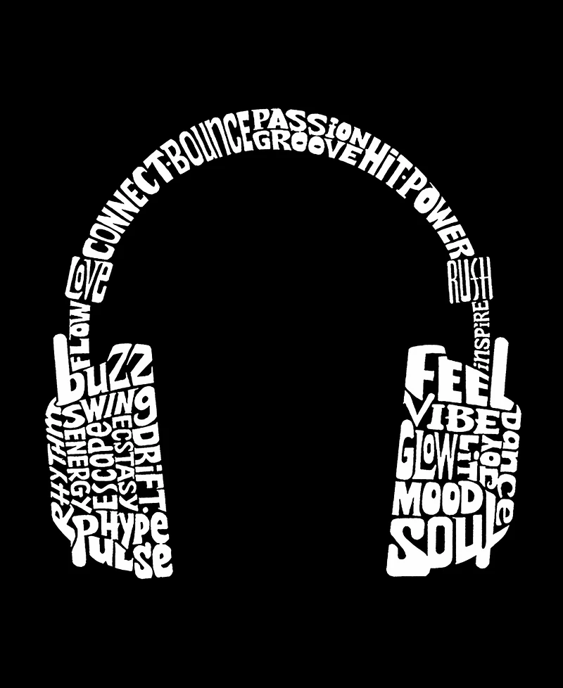 La Pop Art Men's Full Headphones Music Word Graphic Tank Top