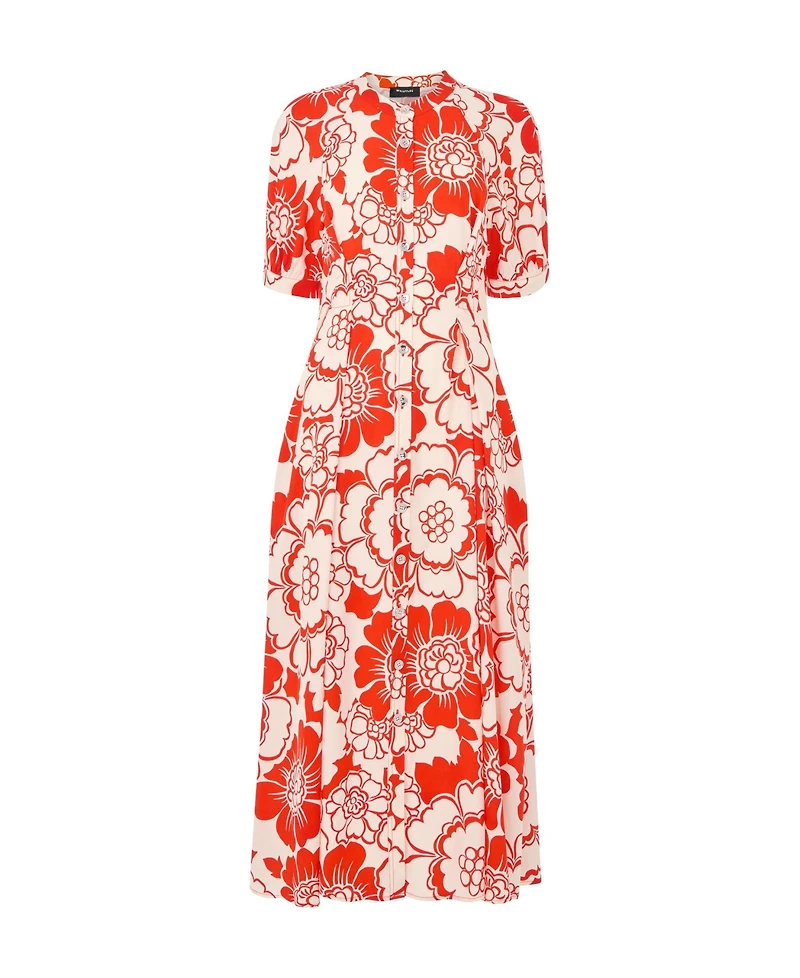 Whistles Women's Short Sleeve Bloom Floral Midi Dress