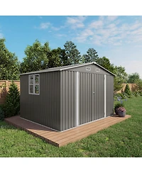 Mondawe 10 x 8 Feet Outdoor Metal Storage Shed with Double Door, Window and Vent, Lockable Garden Tool Shed