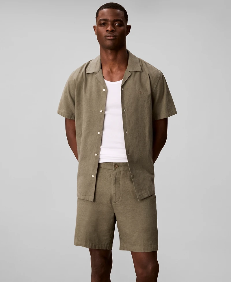 Calvin Klein Men's Straight Linen Blend Elastic Waistband Shorts