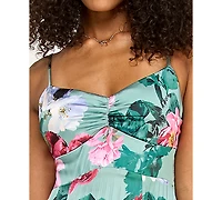 Katia Rae Juniors' Floral Tie-Back Pleated Dress