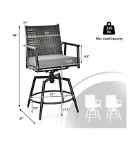 Boyel Living 360 Degree Swivel Bar Stool Set of 2 with Metal Frame and Pe Rattan Backrest