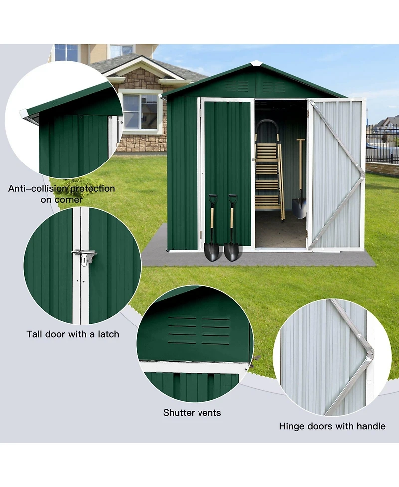 Mondawe 4feet x 6feet Outdoor Metal Storage Sheds Apex Roof Garden Tool Storage with Lockable Doors
